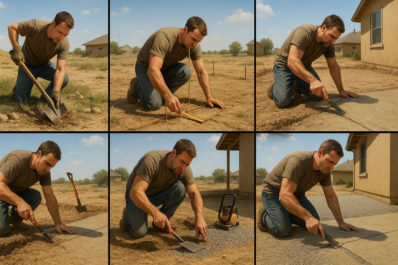 Preparing for concrete patio in Lubbock, TX: 5 steps including clearing, marking, leveling, adding base, and ensuring drainage.
